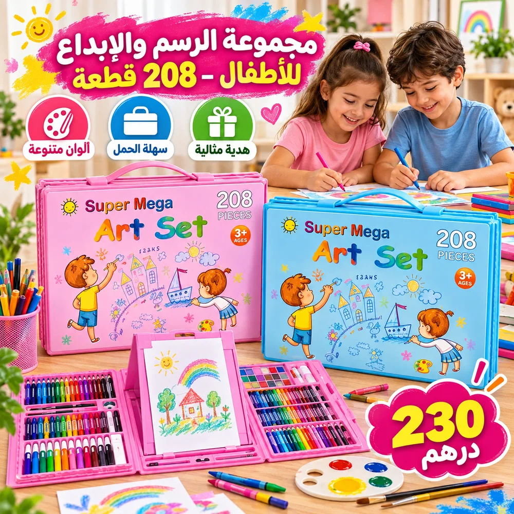مجموعة الرسم والإبداع للأطفال – 208 قطعة